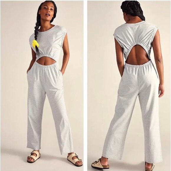 Free People Pants - Free People Movement Hot Shot Interval Cut Out Jumpsuit Medium Grey Athleisure